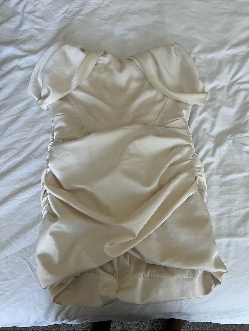 House of CB Coraline Ivory Satin Corset Dress Mini Off-Shoulder Dress in White - Picture 6 of 13